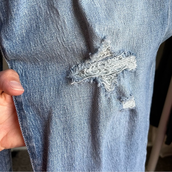 NWT EXPRESS High Waisted Medium Wash Drop Hem Straight Ankle Jeans, 4 short (4S) - Picture 7 of 14